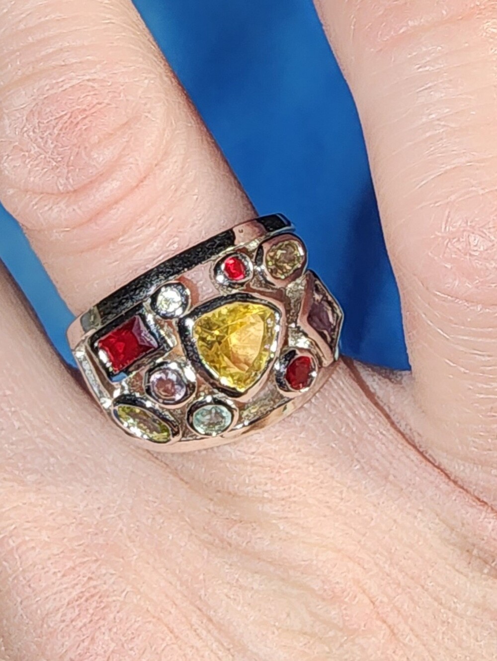 Lia Sophia Multicolor Gemstone Statement Ring - Yellow Center Stone